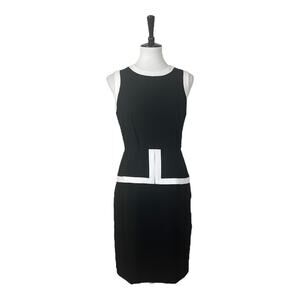 Calvin Klein Dress Peplum Sheath Sleeveless Black White Trim Women's Size 4